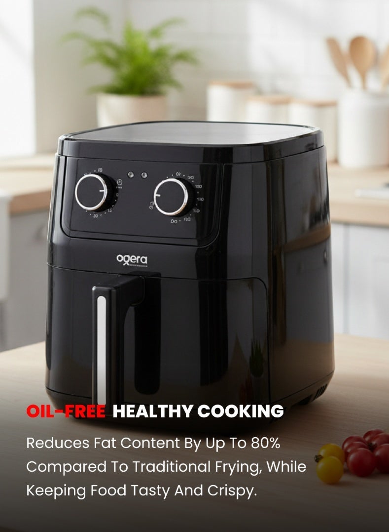 أوجيرا مقلاة هوائية سعة 6.5 لتر - مقلاة هوائية رقمية كبيرة السعة 1600 واط مع وعاء غير لاصق ورف، طهي صحي بدون زيت، وقت قابل للتعديل وتحكم في درجة الحرارة، مؤقت 30 دقيقة، ضمان لمدة عامين - أسود - Image 5