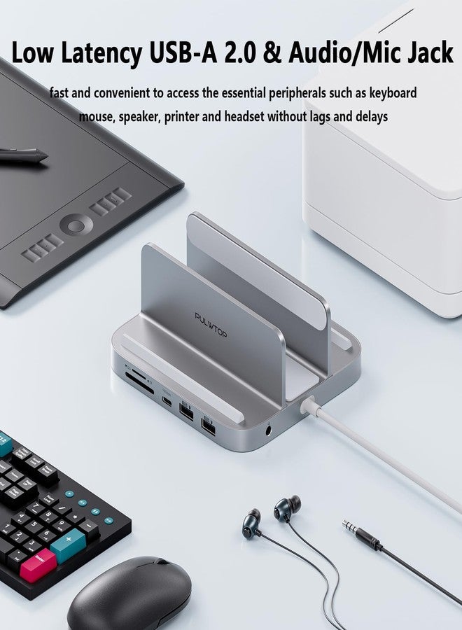 PULWTOP Mac mini Hub M1 M2 with M.2 SSD Enclosure (NOT for M4 2024), 8-in-1 Vertical Mac mini Dock Stand with USB A/C 3.2 10Gbps, 2 x USB A 2.0, SD/TF Slots, 3.5mm Audio Mic Jack - Image 5
