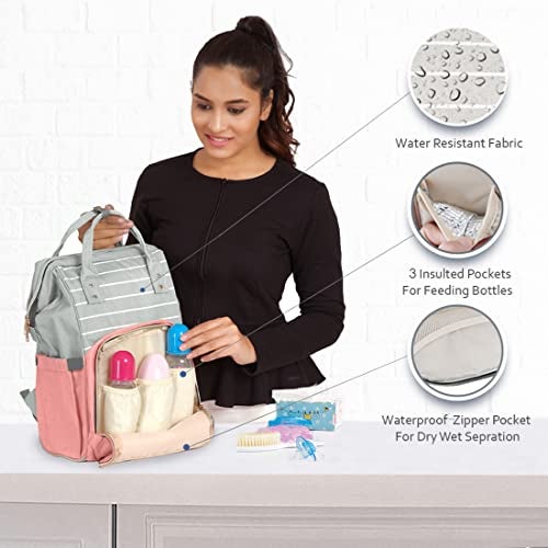 PACKNBUY Stylish Diaper Bag for Mothers for Travel, Hospital Bag for Delivery Women, Maternity Bag with Insulated Bottle Pockets, Spacious and Water Resistant Baby Diaper Bag (Pink) - Image 2