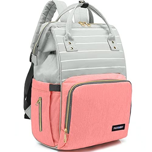 PACKNBUY Stylish Diaper Bag for Mothers for Travel, Hospital Bag for Delivery Women, Maternity Bag with Insulated Bottle Pockets, Spacious and Water Resistant Baby Diaper Bag (Pink) - Image 1