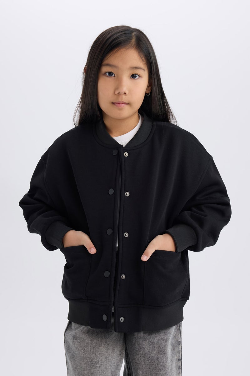 DeFacto Girl College Collar Basic Soft Furry Inside Bomber Jacket - Image 3