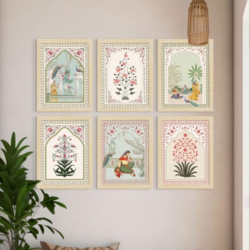 ArtX Paper Indian Rangmala Madhubani Art Paintings with Frame for Home Decor, Wall Painting for Living Room, Multicolor, Natural Wood Color Frames, Set of 6 - Image 2