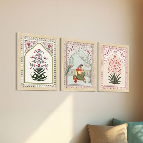 ArtX Paper Indian Rangmala Madhubani Art Paintings with Frame for Home Decor, Wall Painting for Living Room, Multicolor, Natural Wood Color Frames, Set of 6 - Image 5