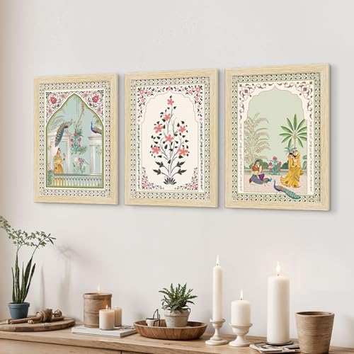 ArtX Paper Indian Rangmala Madhubani Art Paintings with Frame for Home Decor, Wall Painting for Living Room, Multicolor, Natural Wood Color Frames, Set of 6 - Image 4