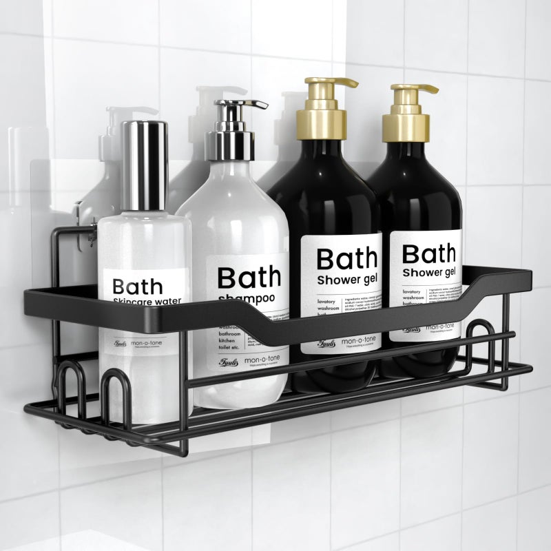 BATHDESIGN Shower Caddy Shelves Organizer Rack, Single Pack Shower Caddy,No Drilling Wall Mounted Self Adhesive Shower Shelves for Inside Shower, Matte Black - Image 1