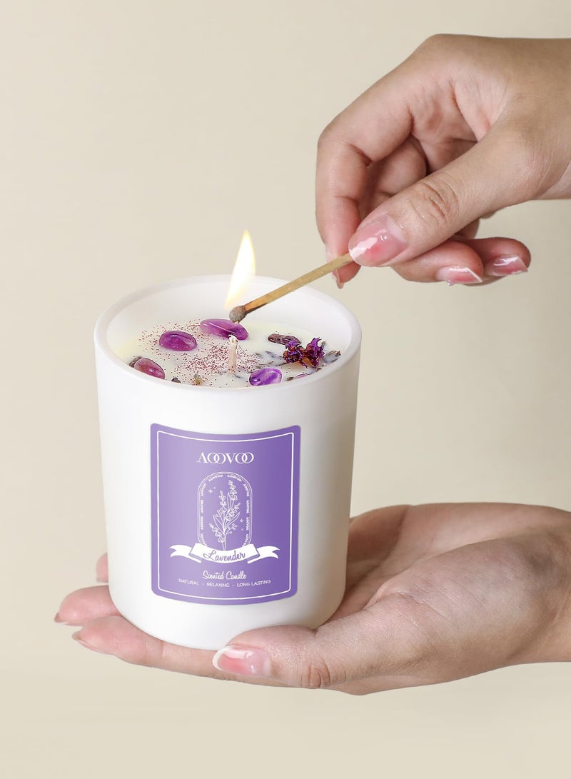 عربست شموع برائحة اللافندر للنساء - شمعة للعلاج بالروائح مع بلورات بداخلها، شموع الصويا 10 أونصات للمنزل برائحة عطرية، هدايا عيد ميلاد وشموع عيد الأم للنساء - Image 5