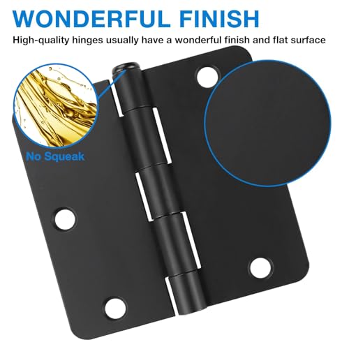 JIW 12 Pack Black Door Hinges Black Matte Black Hinges for Doors 3 1/2 Interior Door Hinges 3.5" x3.5 Inch Hinges Rounded 1/4" Raidus Standard Residential Bedroom Door Hinge Sturdy Door Hardware - Image 3