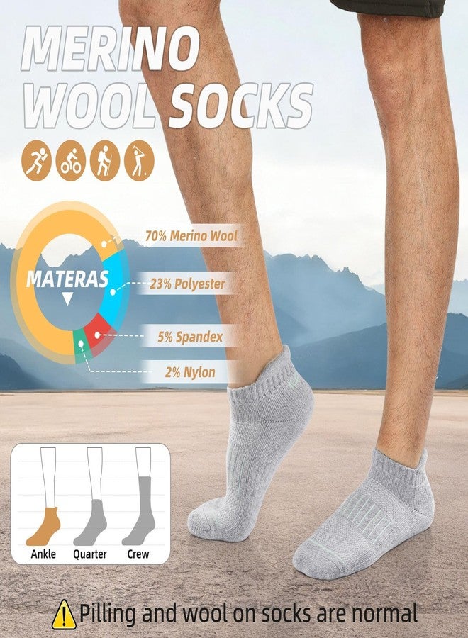 Lapulas Merino Wool Ankle Hiking Running Socks for Men Women Breathable Compression Thick Athletic No Show Socks 6 Pairs, Light Grey, M - Image 5