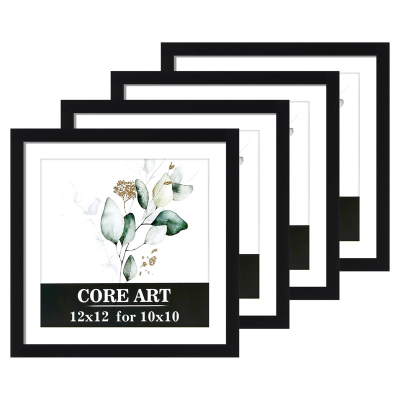 CORE ART 12x12 Picture Frame Set of 4, Display Pictures 10x10 with Mat or 12 x 12 without Mat, Multi Photo Frames Collage for Wall or Tabletop Display, Black - Image 1
