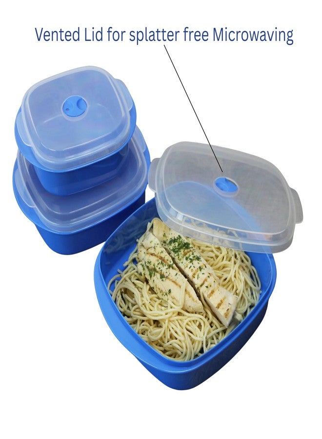 Reston Lloyd Nesting Microwave Containers, Set of 3, Adjustable Steam Vents, Airtight, Meal Prep, Durable BPA-Free Plastic- Freezer & Dishwasher Safe, Cookware & Food Storage, Anyday Cookware, Azure - Image 4