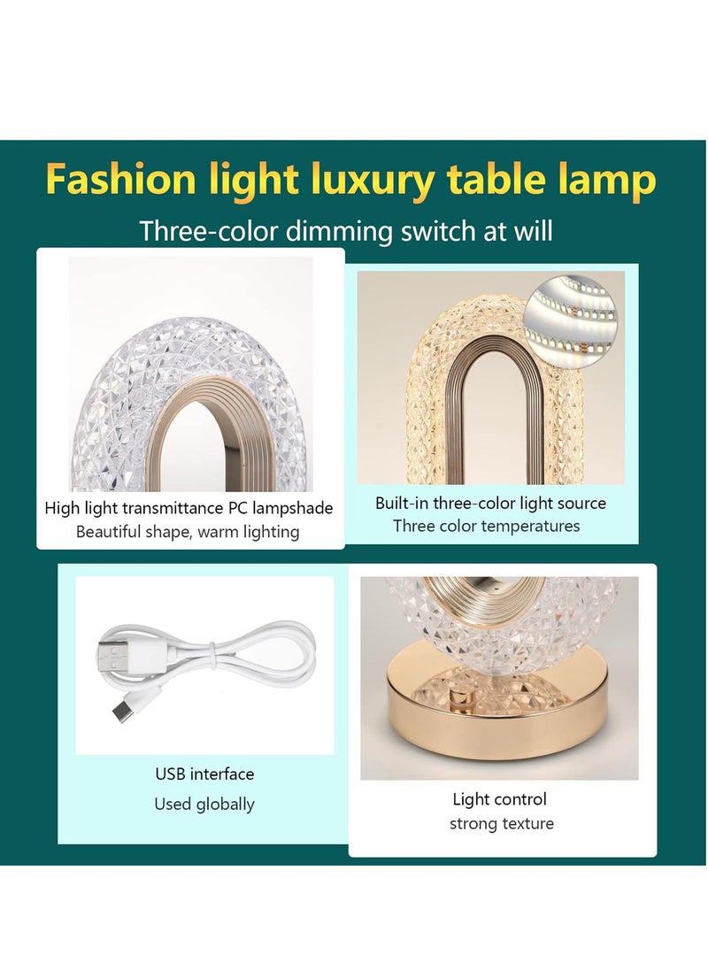 Generic - Touch Control Crystal Table Lamp – 3-Way Dimmable, USB Rechargeable, Decorative Desk Lamp - Image 1