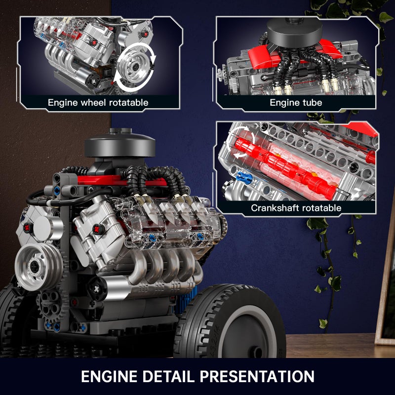 Mould King Mini V8 Engine Kits That Runs, Build Your Own Visible Car Motor, Physical Science Experiment Models for Teens, Best STEM Toy Gifts for 14+ and Adult 10171 (487 Pcs) - Image 2