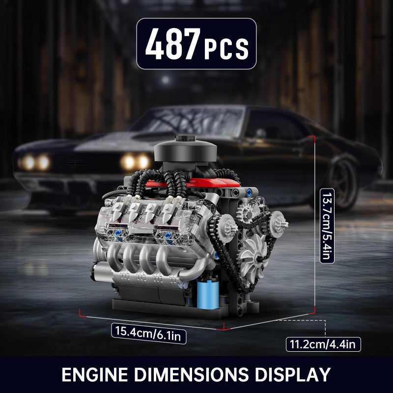 Mould King Mini V8 Engine Kits That Runs, Build Your Own Visible Car Motor, Physical Science Experiment Models for Teens, Best STEM Toy Gifts for 14+ and Adult 10171 (487 Pcs) - Image 5