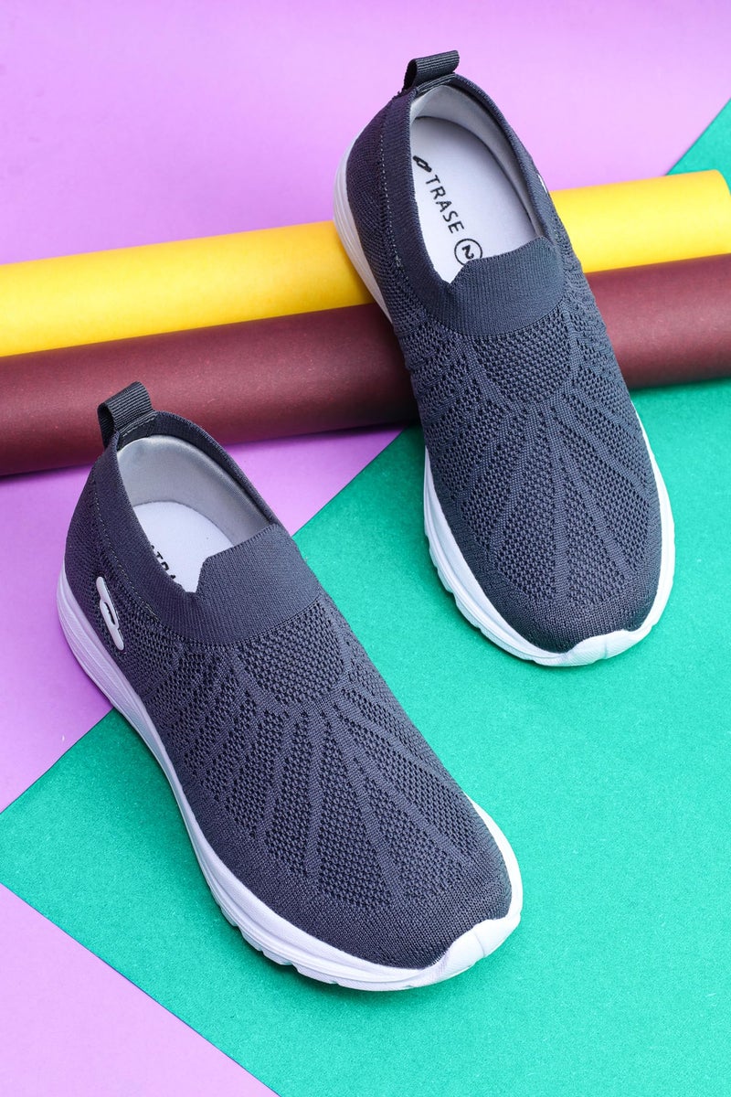TRASE Sports Slip-On Shoes for Kids | Knitted Upper Lightweight Footwear for Boys & Girls | Comfortable EVA Sole and Breathable Shoes for Walking & Play (Dark Grey, 4 UK) - Image 5