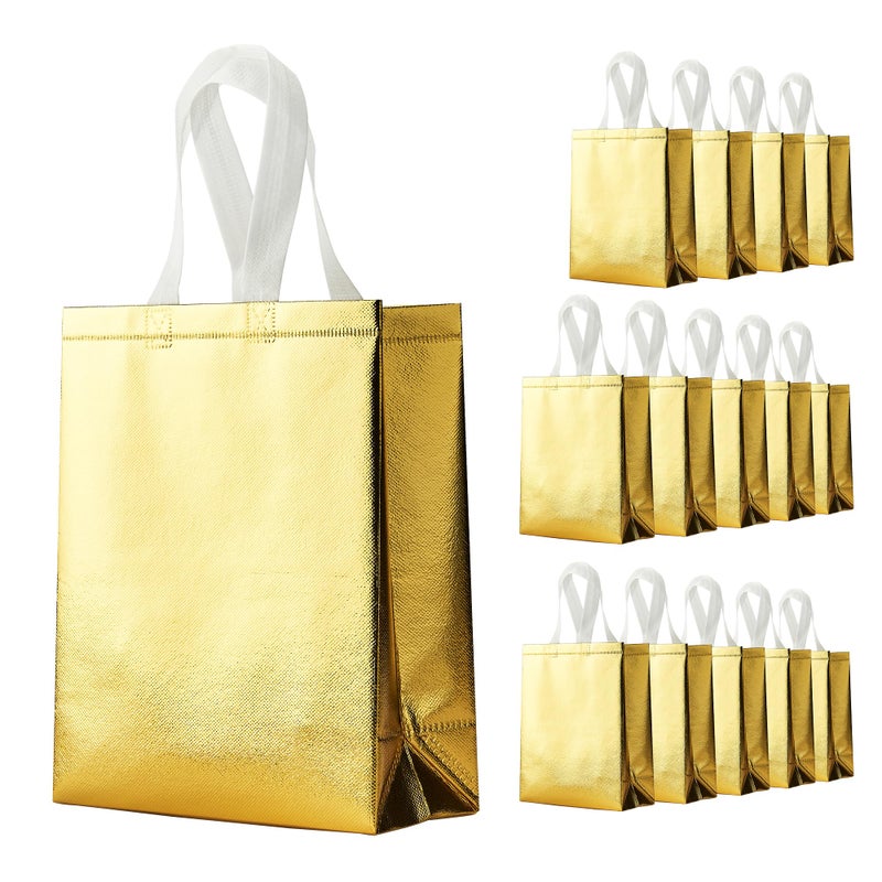 METAPRINT 15 Pcs Iridescent Glossy Gift Bags Medium Size, 8x4x10 Inch Holographic Reusable Gift Bags with Handles & Sturdy Base, Ideal for Birthday, Wedding - Image 1