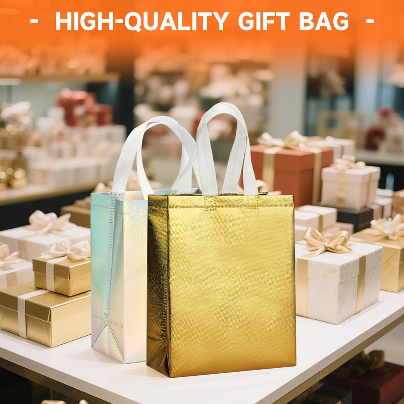 METAPRINT 15 Pcs Iridescent Glossy Gift Bags Medium Size, 8x4x10 Inch Holographic Reusable Gift Bags with Handles & Sturdy Base, Ideal for Birthday, Wedding - Image 4