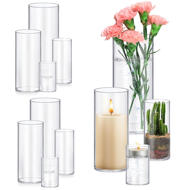 HomJoy 8 Pack Glass Cylinder Vases 4,6,8,10 Inch Tall Clear Flower Vase Hurricane Floating Candle Holder for Table Centerpiece Wedding Home Decor - Image 1