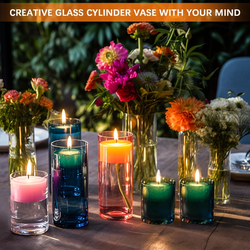 HomJoy 8 Pack Glass Cylinder Vases 4,6,8,10 Inch Tall Clear Flower Vase Hurricane Floating Candle Holder for Table Centerpiece Wedding Home Decor - Image 4