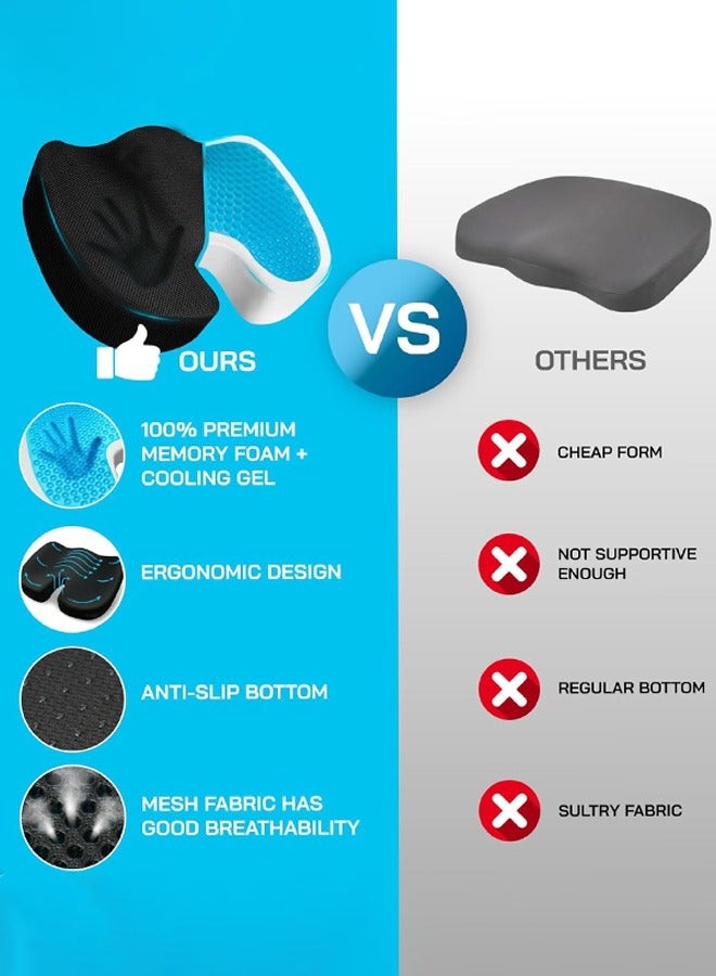 Gel Enhanced Seat Cushion – Office Chair Cushion – Non-Slip Gel & Memory Foam Coccyx Cushion for Tailbone Pain - Desk Chair Car Seat Cushion Driving - Sciatica & Back Pain Relief (Black) - Image 4