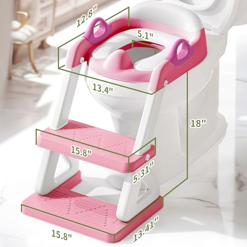 Wiifo Potty Training Toilet Seat with Step Stool Ladder for Boys and Girls, 2 in 1 Potty Training Toilet, Splash Guard Anti-Slip Pad Step Stool （Pink) Pedal Upgrade - Image 3