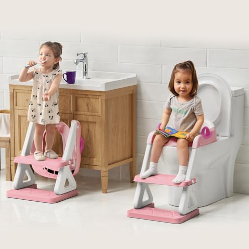 Wiifo Potty Training Toilet Seat with Step Stool Ladder for Boys and Girls, 2 in 1 Potty Training Toilet, Splash Guard Anti-Slip Pad Step Stool （Pink) Pedal Upgrade - Image 4