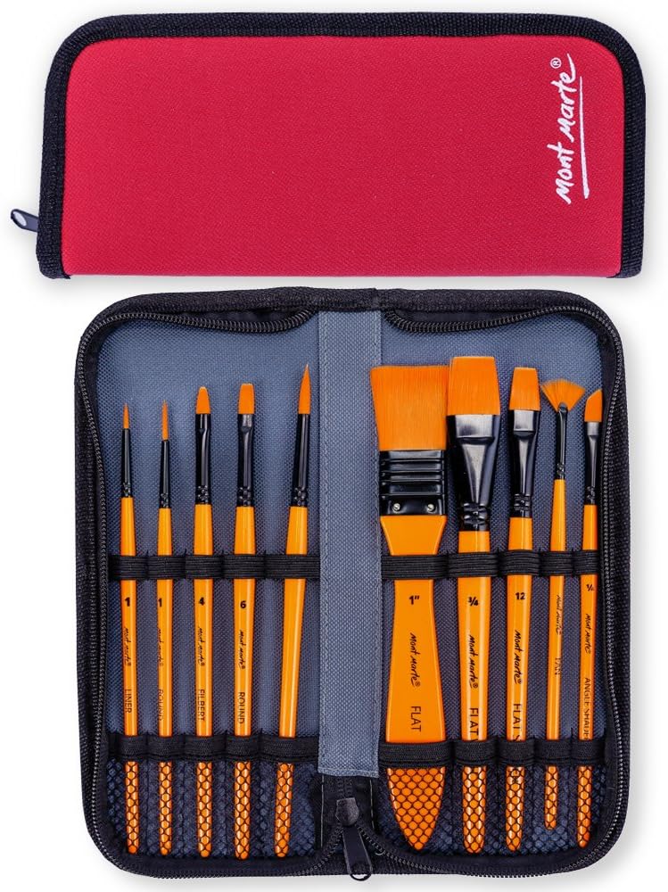Mont Marte Acrylic Brush Set - 11 Piece Professional Taklon Brushes for Painting - Image 3