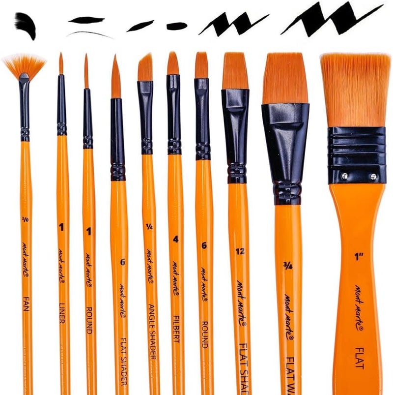 Mont Marte Acrylic Brush Set - 11 Piece Professional Taklon Brushes for Painting - Image 1