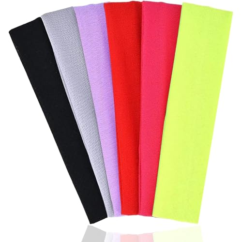 Zytiqt 6-Pack Headband for Women, Elastic Sports Headbands, Non-Slip Hair Bands for Running Yoga Workouts, Daily Use, Red, Black, Light Gray, Fluorescent Pink, Green, Medium Purple，Headscarf - Image 1