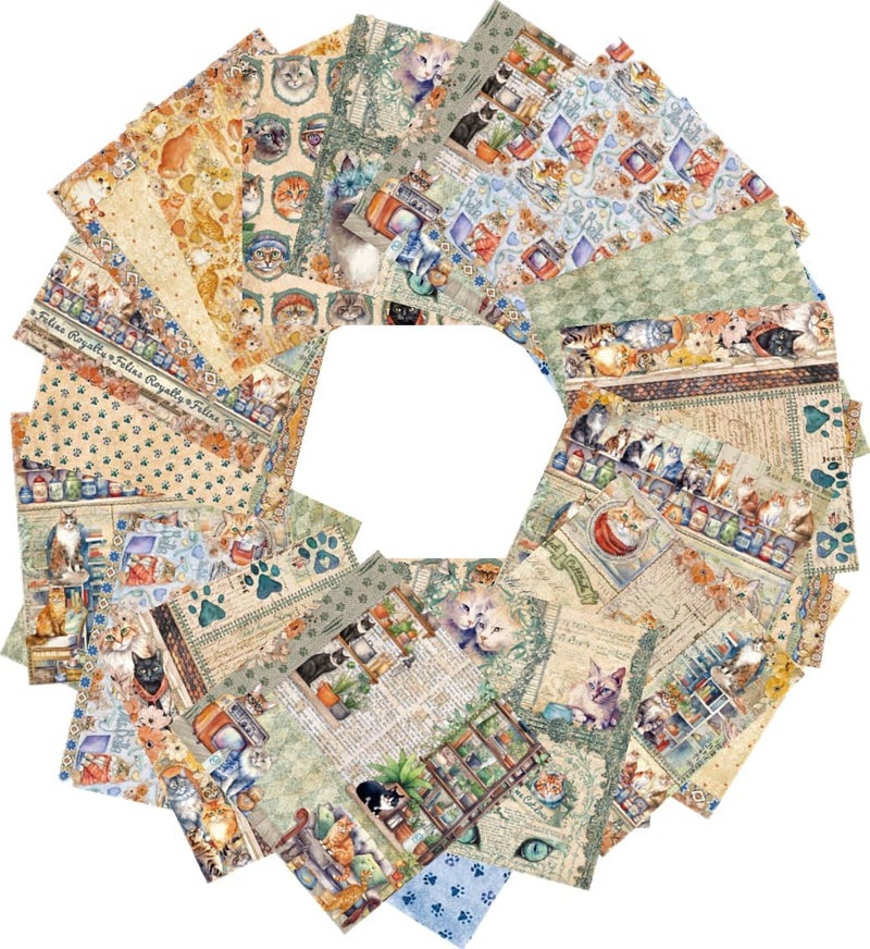 DESEACO 24 Sheets Vintage Kitten Scrapbooking Paper Pad 6x6, Decorative Single-Side Craft Paper for Adult Journaling, Card Making, Collage & DIY Scrapbook Projects - Image 5
