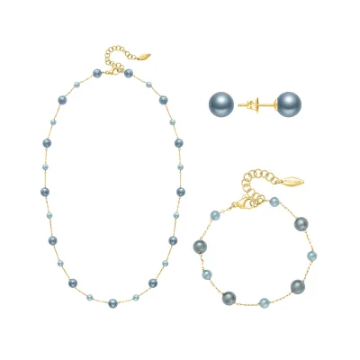 POLICE Opaline Gold Plated Grey Pearl Set Necklace, Earrings, Bracelet Set Box for Women's