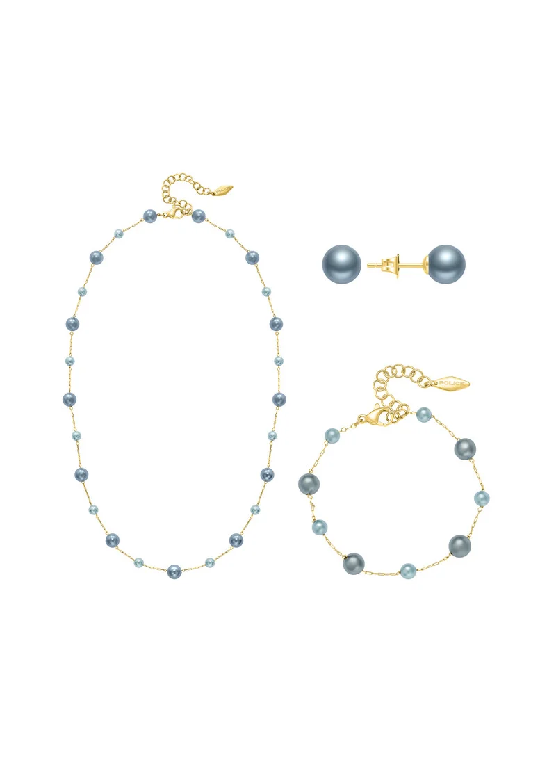 POLICE Opaline Gold Plated Grey Pearl Set Necklace, Earrings, Bracelet Set Box for Women's
