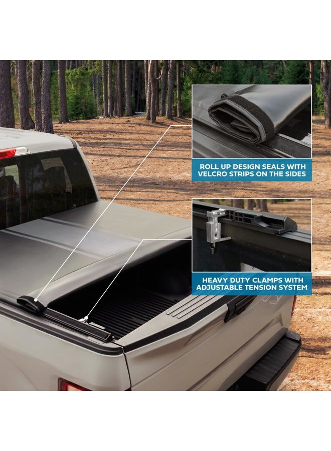 MotorBox Black/Gray Tonneau Cover Soft Roll-up Truck Bed Protector All Weather Retractable for Chevrolet Chevy Silverado 1500 2019-2024 and GMC Sierra 1500 19-24 Short Bed 5.8 ft - Image 4