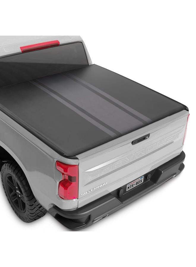 MotorBox Black/Gray Tonneau Cover Soft Roll-up Truck Bed Protector All Weather Retractable for Chevrolet Chevy Silverado 1500 2019-2024 and GMC Sierra 1500 19-24 Short Bed 5.8 ft - Image 1