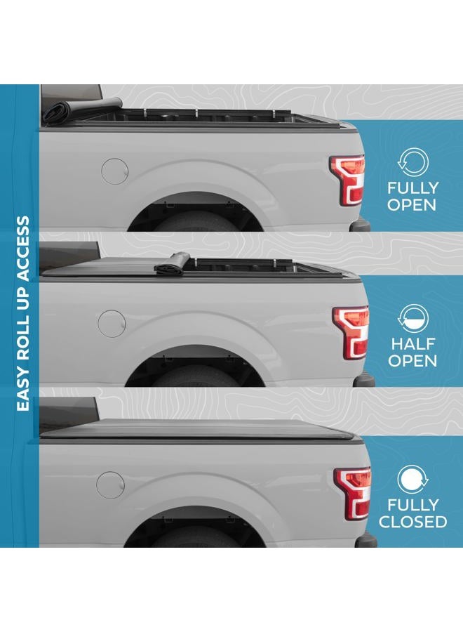 MotorBox Black/Gray Tonneau Cover Soft Roll-up Truck Bed Protector All Weather Retractable for Chevrolet Chevy Silverado 1500 2019-2024 and GMC Sierra 1500 19-24 Short Bed 5.8 ft - Image 2