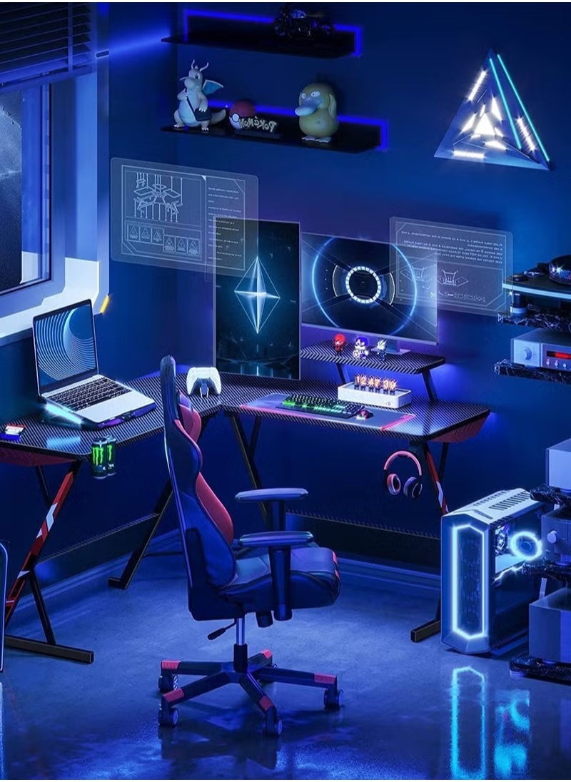 ULHYC - L-Shaped Gaming Desk , L-Shaped Desk Carbon Fiber Computer Corner Desk With Large Monitor Riser Stand, Suitable For Home Office, Space Saving Easy To Assemble 130X50X75 Cm - Image 1