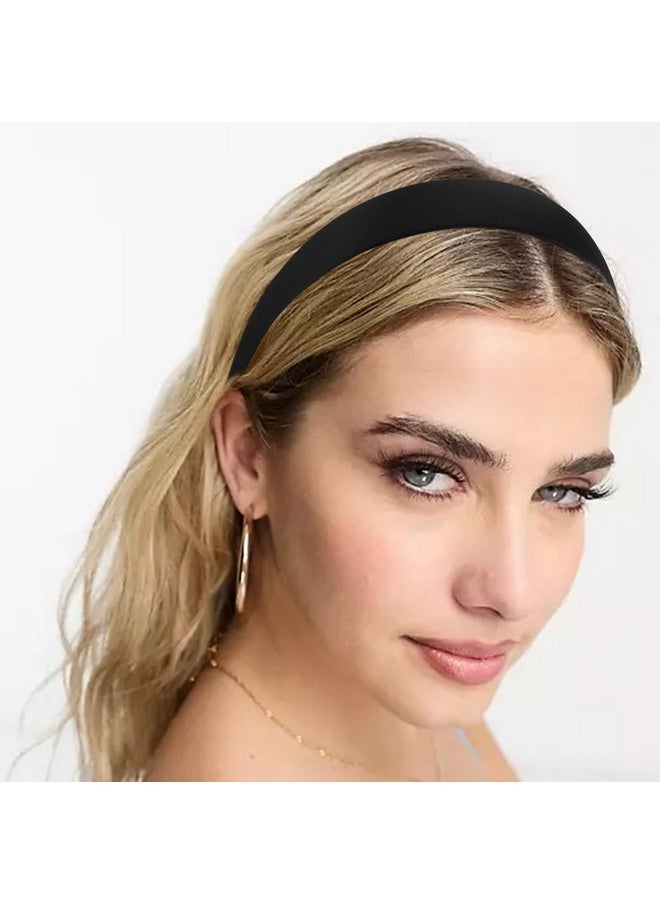 Velscrun Headbands For Women Girls 1.3 Inch Satin Black Headband Wide Head Bands For Women'S Hair Women Fashion Hair Bands Cosplay Halloween Costumes Hair Accessories Gifts For Mothers Sisters  - Image 1