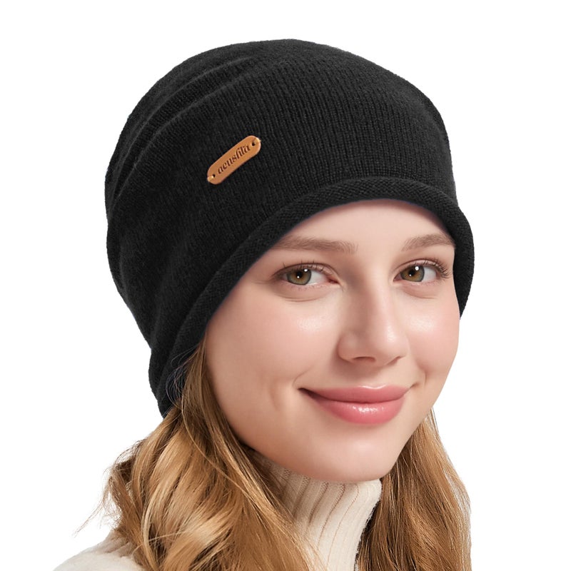 ACUSHLA 100% Merino Wool Slouchy Beanie for Women & Men Knit Winter Hat Unisex Warm Skull Cap for Cold Weather, Black - Image 1