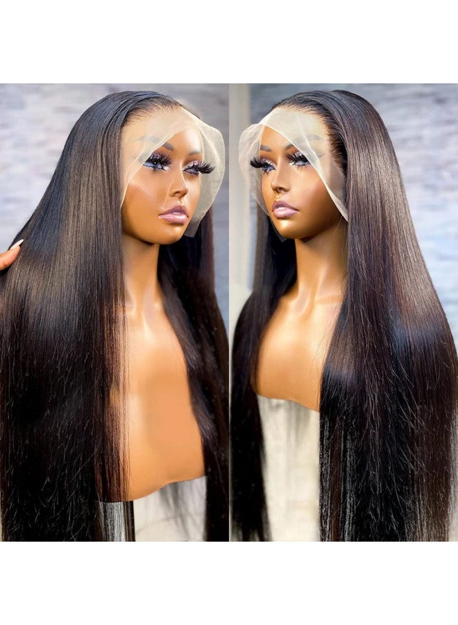 HUIDI 13x4 Straight Lace Front Wigs Human Hair 200% Density Hd Transparent 26 Inch Straight Frontal Wig for Women Glueless Straight Wigs Pre Plucked with Baby Hair Bone Straight Black Wig Brazilian Hair - Image 4