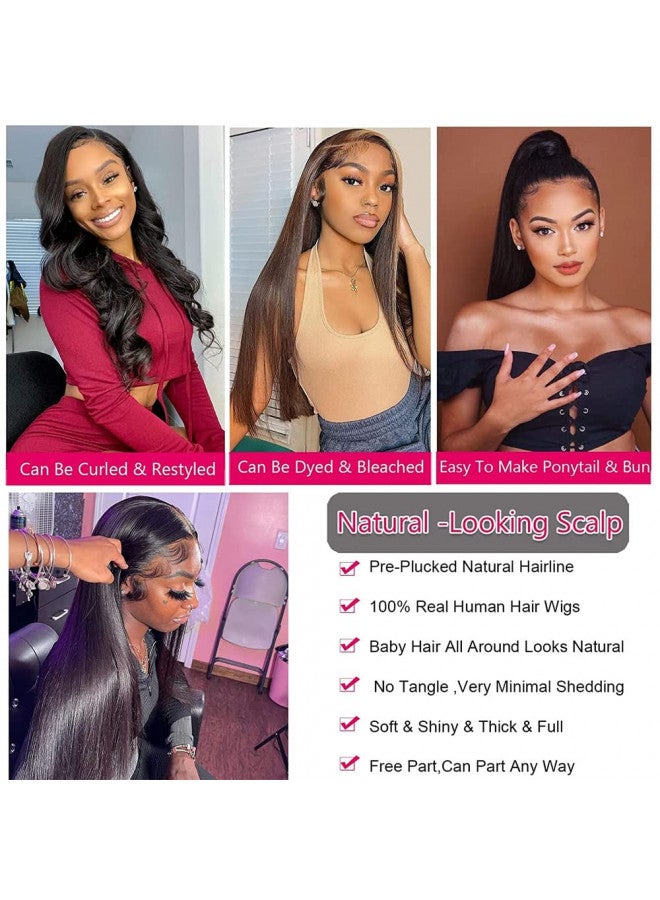 HUIDI 13x4 Straight Lace Front Wigs Human Hair 200% Density Hd Transparent 26 Inch Straight Frontal Wig for Women Glueless Straight Wigs Pre Plucked with Baby Hair Bone Straight Black Wig Brazilian Hair - Image 3