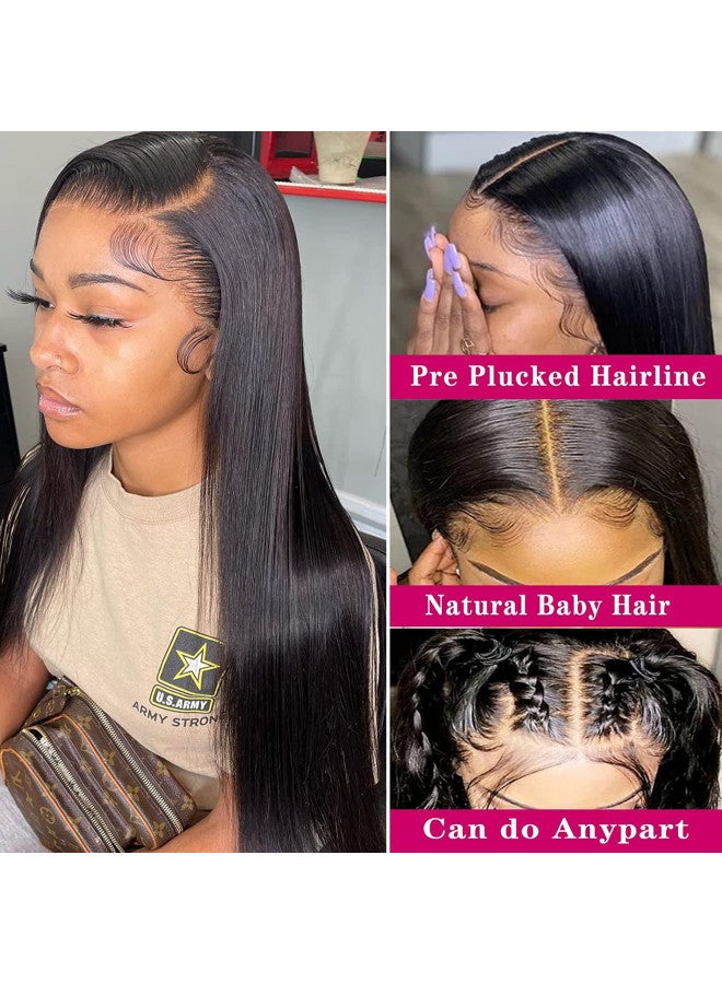 HUIDI 13x4 Straight Lace Front Wigs Human Hair 200% Density Hd Transparent 26 Inch Straight Frontal Wig for Women Glueless Straight Wigs Pre Plucked with Baby Hair Bone Straight Black Wig Brazilian Hair - Image 1