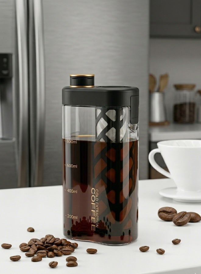 Cold Brew Coffee Maker, 800ml Iced Coffee & Tea Pitcher with Removable Filter - BPA Free, Refrigerator Safe Glass Jug for Home Brewing - Easy Pour Spout - Image 1