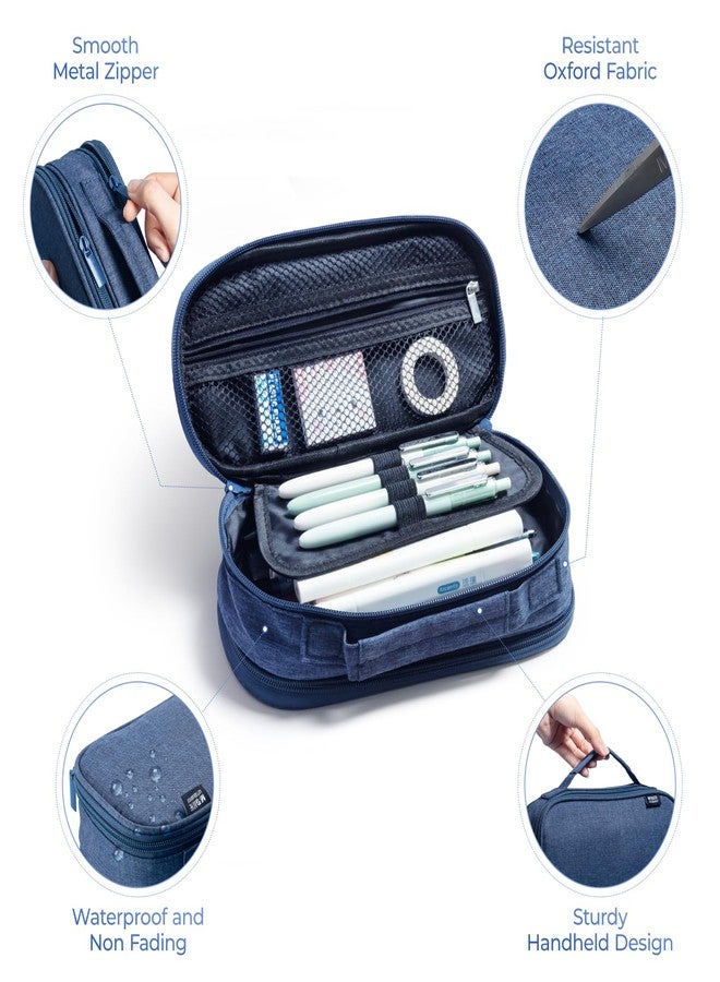 M&G Big Capacity Pencil Case, Large Capacity Pencil Pouch Multi-Slot Pencil Case Organizer, Portable Big Pencil Bags with Zipper for Makeup Brush Teen Boys Girls Office (Blue) - Image 4