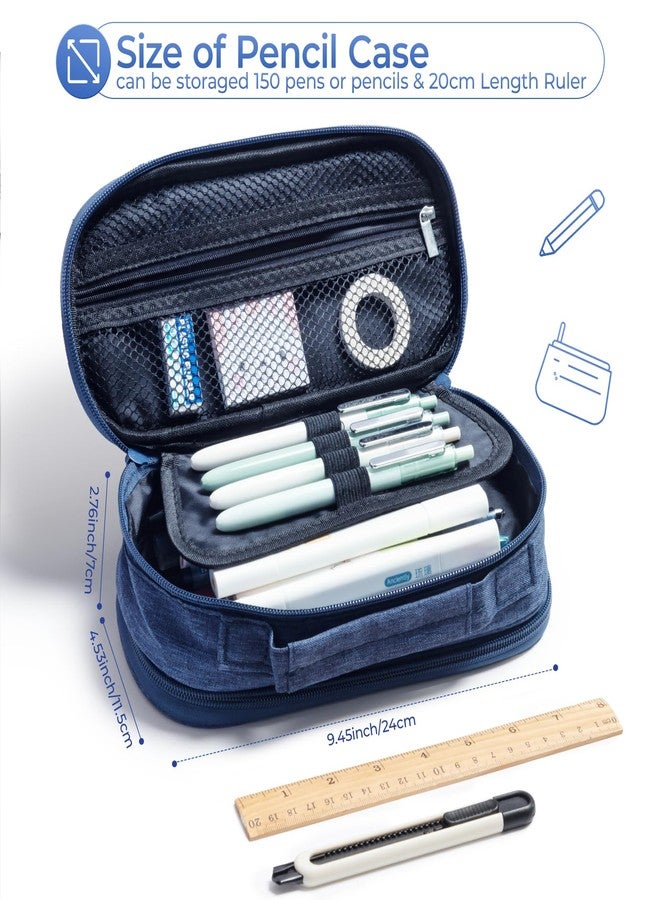 M&G Big Capacity Pencil Case, Large Capacity Pencil Pouch Multi-Slot Pencil Case Organizer, Portable Big Pencil Bags with Zipper for Makeup Brush Teen Boys Girls Office (Blue) - Image 5