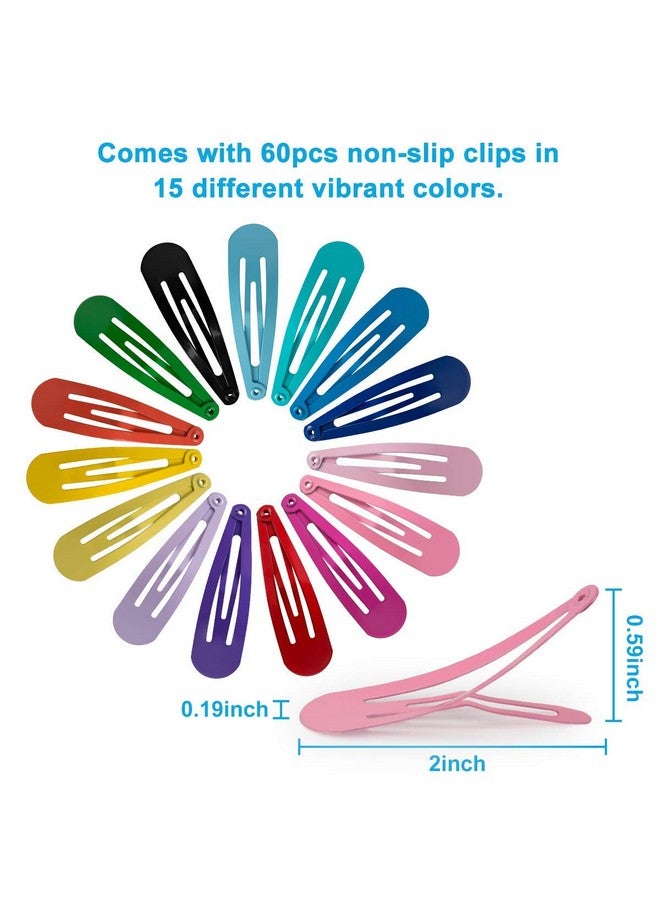 60 Pcs Hair Barrettes, Non-Slip Hair Clips, 2 Inch Metal Hairpins Accessories For Toddlers, Girls, Kids, Teens, Women (15 Assorted Colors)