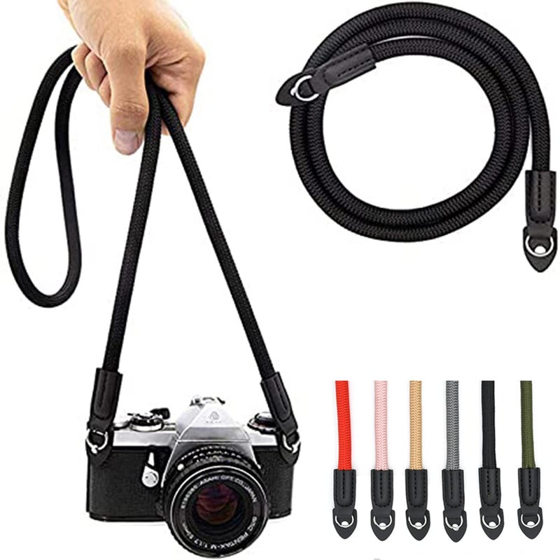 Eorefo Camera Strap Vintage 100cm Nylon Climbing Rope Camera Neck Shoulder Strap for Micro Single and DSLR Camera.(Black) - Image 1