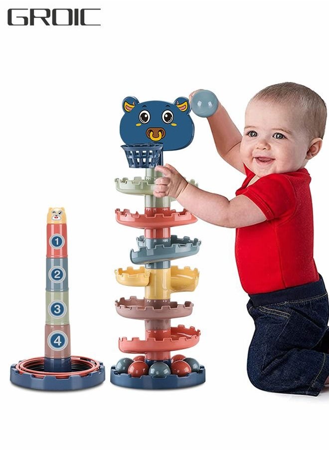 GROIC - 7 Layer Ball Drop and Roll Swirling Tower, Stack, Drop and Go Ball Ramp Toy, Balls Ramp Whirling Stack and Toss Game for Toddler - Image 1
