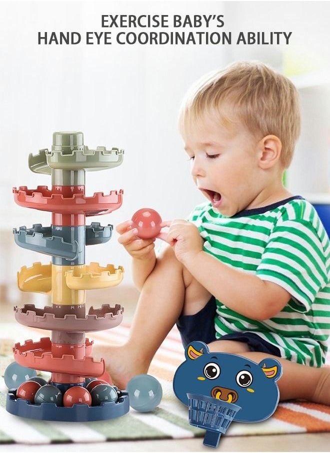 GROIC - 7 Layer Ball Drop and Roll Swirling Tower, Stack, Drop and Go Ball Ramp Toy, Balls Ramp Whirling Stack and Toss Game for Toddler - Image 1