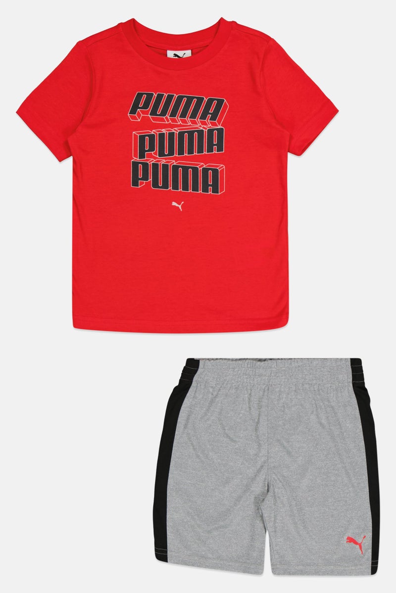 PUMA طقم تي شيرت طويل الأكمام وشورتات للأطفال الأولاد مكون من قطعتين، متعدد الألوان - Image 3