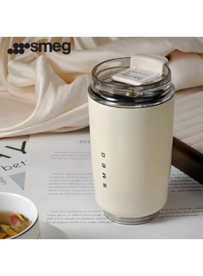 Smeg Travel Coffee Mug, 320ml Insulated Beverage Cup With Leakproof Lid, Long Lasting Coffee Tumbler With Lid And Straw, Travel Coffee Thermos （White） - Image 1