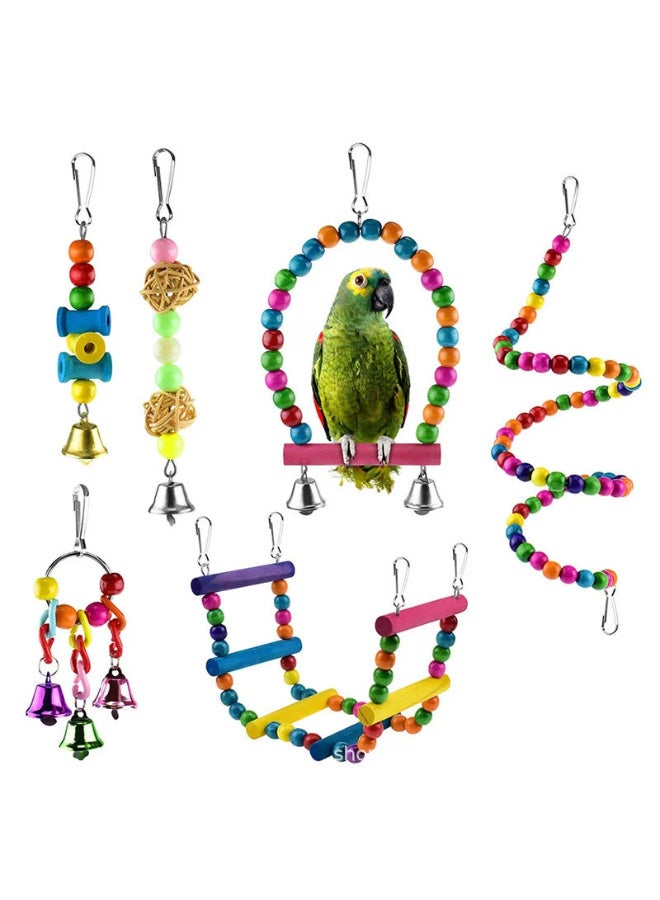 Bird toy set, bird supplies, bite, pull, relieve boredom, bird toy, cloud ladder, swing, parrot toy(6 PCS)
